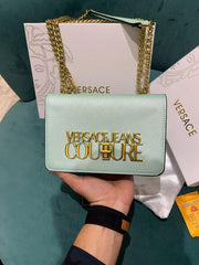 Versace Jeans Couture Saffiano Lock Crossbody Bag With OG Gift Box & Dust Bag (Pistachio Green - VA029)