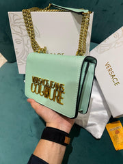 Versace Jeans Couture Saffiano Lock Crossbody Bag With OG Gift Box & Dust Bag (Pistachio Green - VA029)