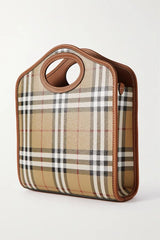 Burberry Mini Checkered Leather Tote Bag With OG Box & Dust Bag 2733 Lattice