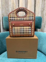 Burberry Mini Checkered Leather Tote Bag With OG Box & Dust Bag 2733 Lattice