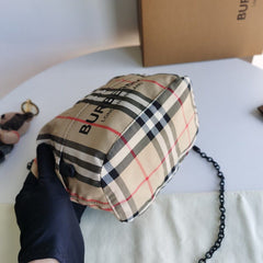 Burberry Phoebe Bucket Drawstring Pouch Bag icon Stripe E-Canvas Medium With OG Box & Dust Bag 2232