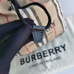 Burberry Phoebe Bucket Drawstring Pouch Bag icon Stripe E-Canvas Medium With OG Box & Dust Bag 2232