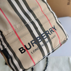 Burberry Phoebe Bucket Drawstring Pouch Bag icon Stripe E-Canvas Medium With OG Box & Dust Bag 2232