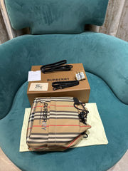 Burberry Phoebe Bucket Drawstring Pouch Bag icon Stripe E-Canvas Medium With OG Box & Dust Bag 2232