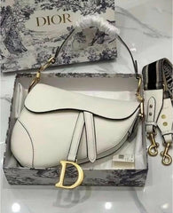 Dior Saddle Premium Leather White With OG Box & Dust Bag (White - 1026)