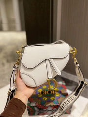 Dior Saddle Premium Leather White With OG Box & Dust Bag (White - 1026)