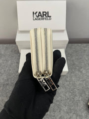 Karl Lagerfeld Dual Zip 76 Wallet With Original Box Dust Cover & Brand Paper KS016 White