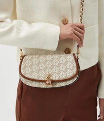 Michael Kors Small Mila Cross Body Bag With OG Box & Dust Bag Beige Brown 20236