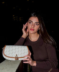 Michael Kors Small Mila Cross Body Bag With OG Box & Dust Bag Beige Brown 20236