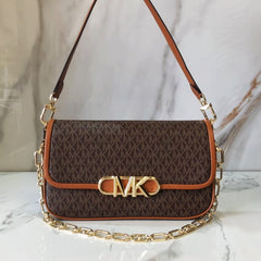 Michael Kors Parker Medium Logo Shoulder Bag With Dust Bag & OG Box 22319 Coffee Brown