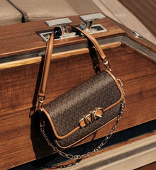 Michael Kors Parker Medium Logo Shoulder Bag With Dust Bag & OG Box 22319 Coffee Brown