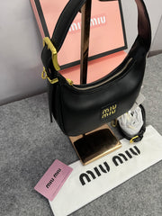 Miu Miu Leather Hobo armpit Bag With OG Box & Dust Bag (359 Black)