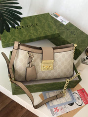 Gucci Padlock Brown Small Shoulder Bag With OG Box & Dust Bag 88278 Beige