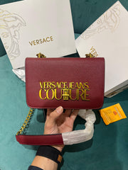 Versace Jeans Couture Saffiano Lock Crossbody Bag With OG Gift Box & Dust Bag (Red - VA029)