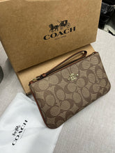 Coach Corner Zip Wristlet In Signature Canvas With Brown With OG Box & Dust Bag 102