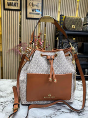 Michael Kors Maeve Medium Bucket Bag With Dust Bag Beige Brown 100829