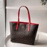 Coach Signature City Tote Bag With OG Box & Dust Bag (Dark Brown Red - 829)