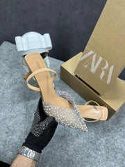 Zara Pearl Jewel Heels High Quality Wid OG Box & Dust Bag