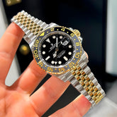 Rolex GMT Master Black Dial Gold Silver Chain