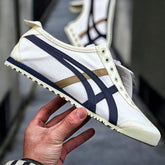 Onitsuka Tiger Mexico 66 Slip On Beige Navy Blue Sneakers For Mens