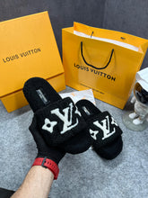 Louis Vuitton Furry Black White Slippers For Her With OG Box Dust Bag & Carry Bag Black White