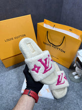 Louis Vuitton Furry White Pink Slippers For Her With OG Box Dust Bag & Carry Bag White Pink