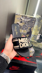 Miss Dior Top End Quality Dway Slide With OG Box & Carry Bag (Black - 1057)
