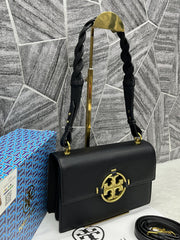 Tory Burch Miller Leather Shoulder Sling Bag With OG Box & Dust Bag Black TR626