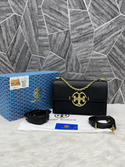 Tory Burch Miller Leather Shoulder Sling Bag With OG Box & Dust Bag Black TR626