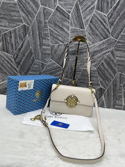 Tory Burch Miller Leather Shoulder Sling Bag With OG Box & Dust Bag Beige TR626