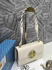 Tory Burch Miller Leather Shoulder Sling Bag With OG Box & Dust Bag Beige TR626