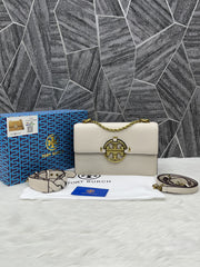 Tory Burch Miller Leather Shoulder Sling Bag With OG Box & Dust Bag Beige TR626