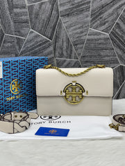 Tory Burch Miller Leather Shoulder Sling Bag With OG Box & Dust Bag Beige TR626