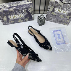 Christian Dior JAdior Slingback Transparent Mesh Black Dior Embroidery Flat With OG Box Dust Bag & Carry Bag