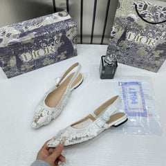 Christian Dior JAdior Slingback Transparent Mesh White Dior Embroidery Flat With OG Box Dust Bag & Carry Bag
