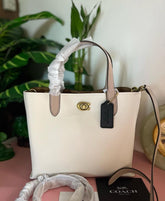 Coach Willow Leather Tote 24 In Colorblock White With Shoulder Strap & Dust Bag 8561
