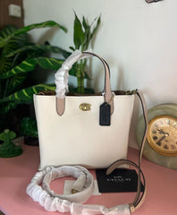 Coach Willow Leather Tote 24 In Colorblock White With Shoulder Strap & Dust Bag 8561