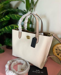 Coach Willow Leather Tote 24 In Colorblock White With Shoulder Strap & Dust Bag 8561
