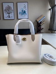 Coach Willow Leather Tote 24 In Colorblock White With Shoulder Strap & Dust Bag 8561
