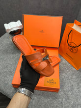 Hermes Paris Oran Flats For Her With OG Box & Carry Bag H38-41 Orange Slide