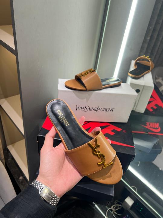 YSL Saint Laurent Premium Flats With OG Box Dust Bag (Brown