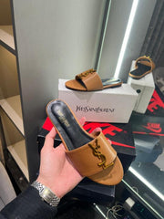 YSL Saint Laurent Premium Flats With OG Box & Dust Bag (Brown - 1102)