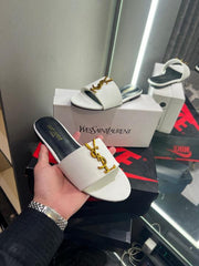 YSL Saint Laurent Premium Flats With OG Box & Dust Bag (White - 1103)