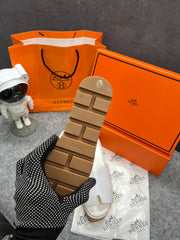 Hermes Calfskin Suede Leather Cork Eze 30 Sandals White With OG Box Dust Bag & Carry Bag