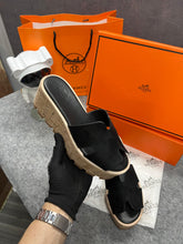Hermes Calfskin Suede Leather Cork Eze 30 Sandals Black With OG Box Dust Bag & Carry Bag