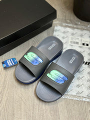 2025 Skechers Go Recover Utopo Logo Premium Grey Navy Slides