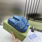 Gucci GG Women Platform Slide Sandal Blue With OG Box Carry Bag 1892 Blue