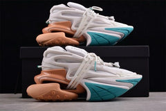 Balmain Neoprene and leather Unicorn low-top sneakers - White Brown Blue