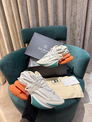 Balmain Neoprene and leather Unicorn low-top sneakers - White Brown Blue