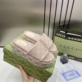 Gucci GG Women Platform Slide Sandal Apricot With OG Box Carry Bag 1892 LApricot